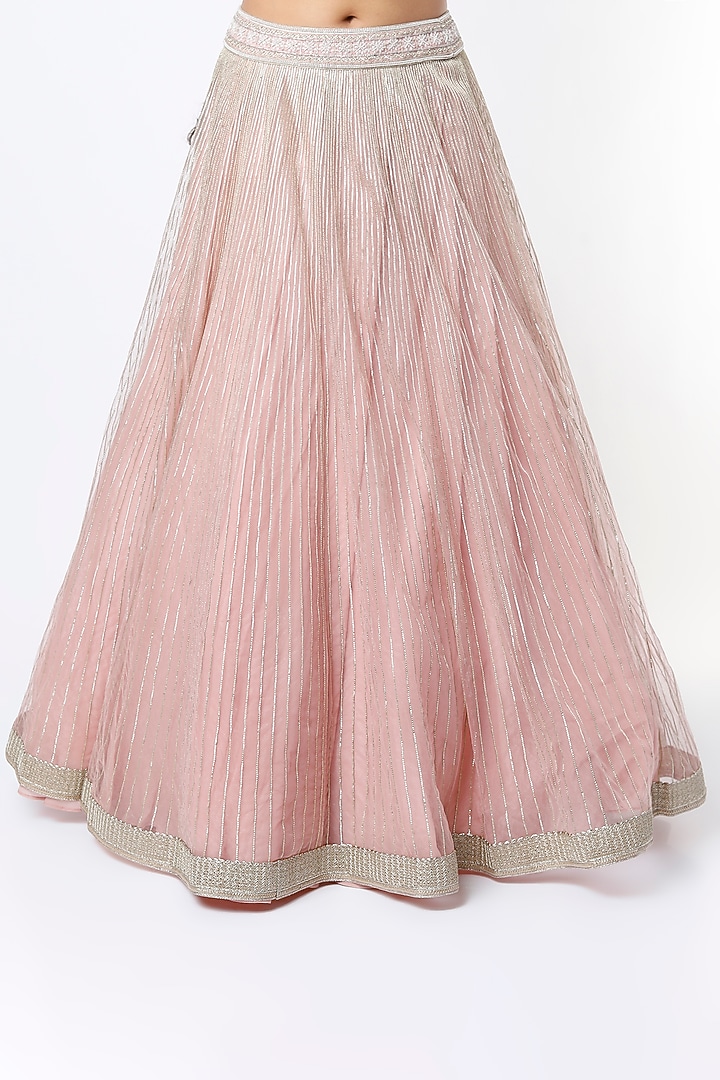 Blush Pink Shimmer Net Hand Embroidered Wedding Lehenga Set by Namrata Joshipura at Pernia's Pop Up Shop