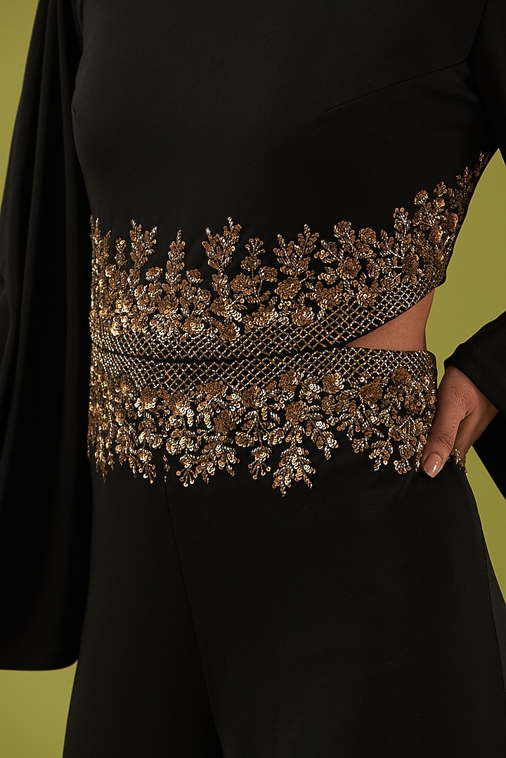 Black Floral Embellished Jumpsuit by Namrata Joshipura at Pernia's Pop Up Shop