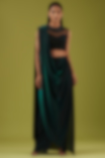 Peacock Green Draped Saree Set by Namrata Joshipura at Pernia's Pop Up Shop