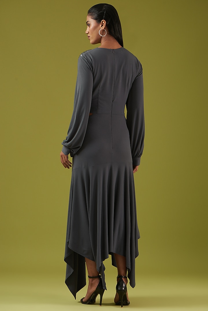 Grey Embellished Midi Vacation Dress by Namrata Joshipura at Pernia's Pop Up Shop