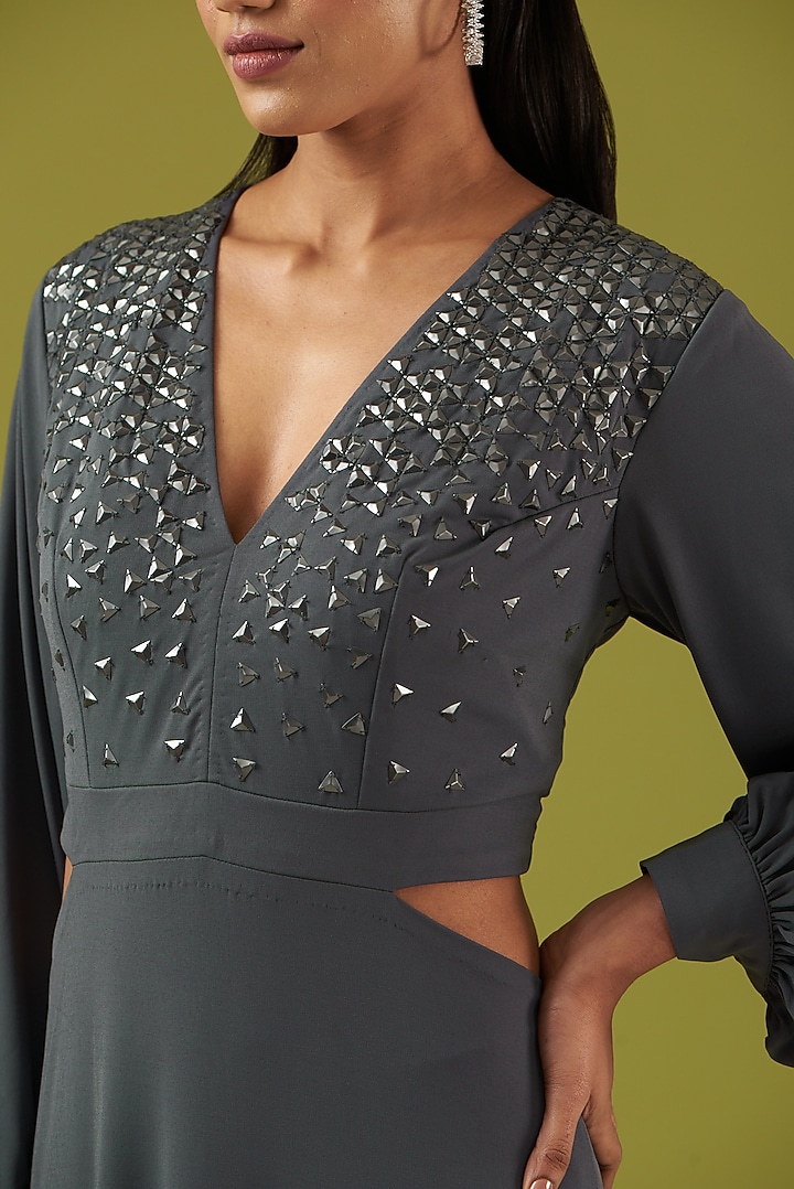 Grey Embellished Midi Vacation Dress by Namrata Joshipura at Pernia's Pop Up Shop