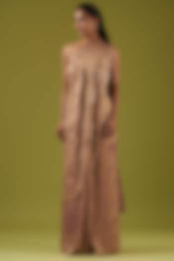 Gold Crepe One-Shoulder Draped Engagement Gown by Namrata Joshipura at Pernia's Pop Up Shop