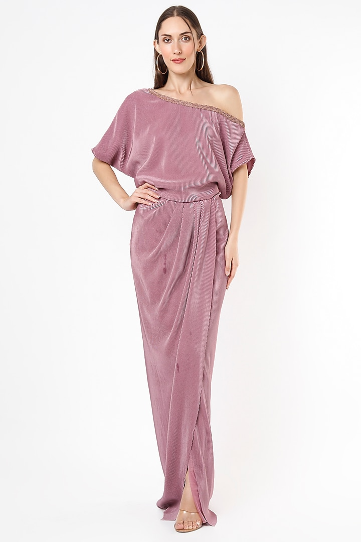 Lavender One-Shoulder Party Wear Gown by Namrata Joshipura at Pernia's Pop Up Shop
