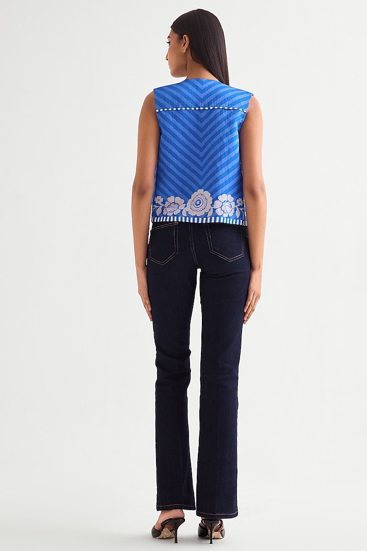 German Blue Satin Jacket by Namrata Joshipura at Pernia's Pop Up Shop
