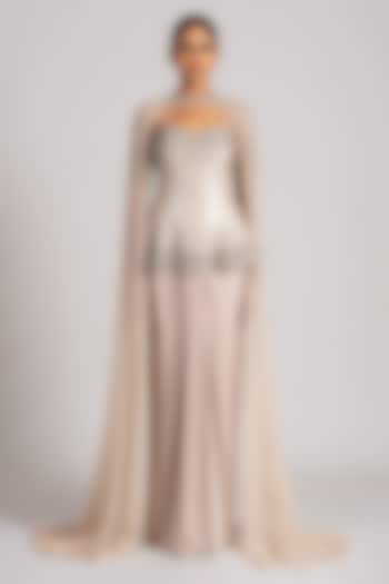 Gold Shimmer Crepe Cape Set by Namrata Joshipura at Pernia's Pop Up Shop