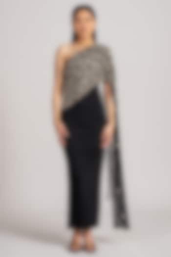 Black Jersey Draped Engagement Gown by Namrata Joshipura at Pernia's Pop Up Shop