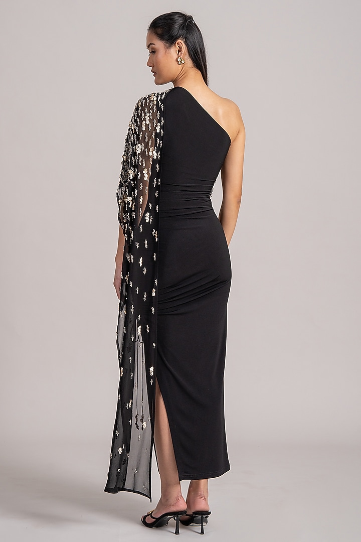 Black Jersey Draped Engagement Gown by Namrata Joshipura at Pernia's Pop Up Shop