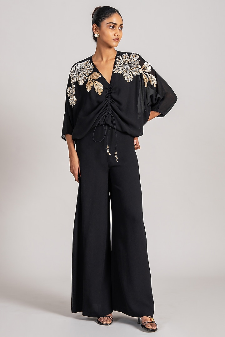 Black Georgette Jumpsuit by Namrata Joshipura at Pernia's Pop Up Shop