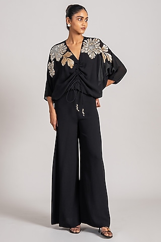 Black Georgette Jumpsuit by Namrata Joshipura
