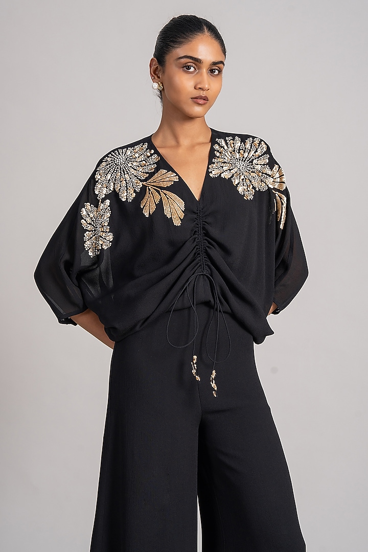 Black Georgette Jumpsuit by Namrata Joshipura at Pernia's Pop Up Shop
