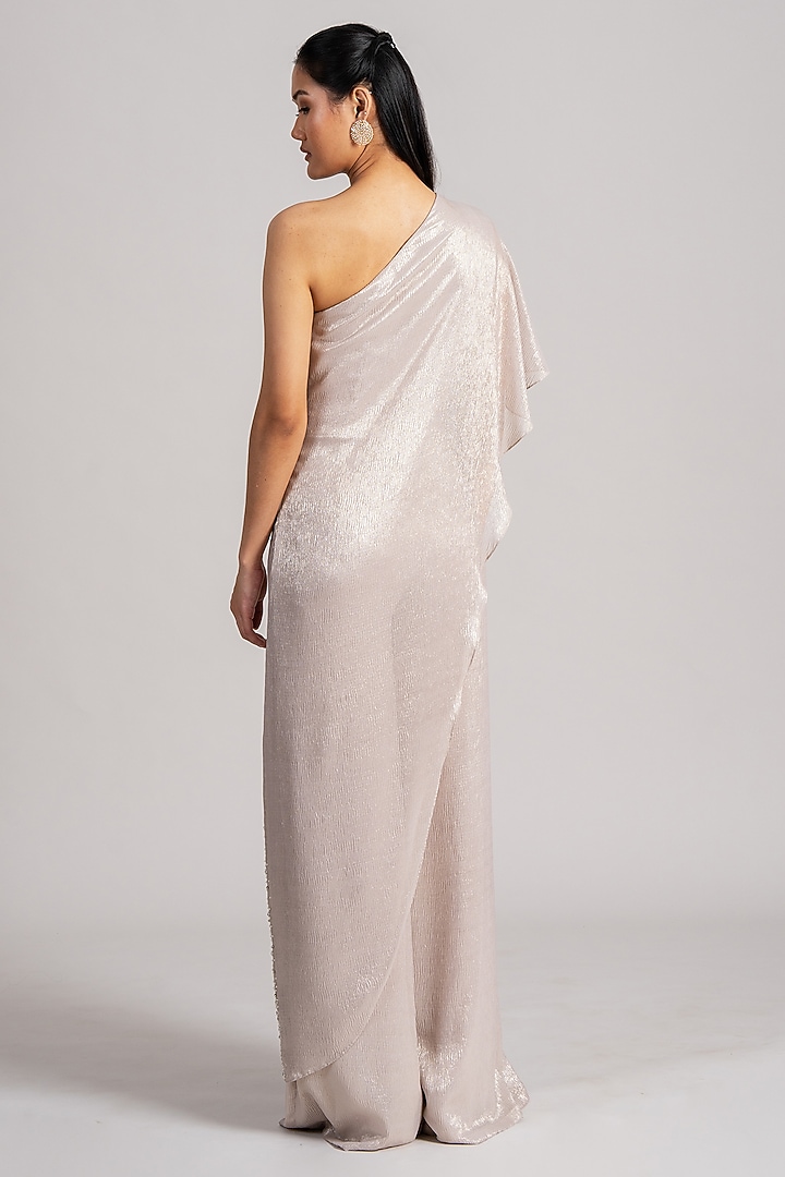 Ivory Shimmer Chiffon One-Shoulder Jumpsuit by Namrata Joshipura at Pernia's Pop Up Shop