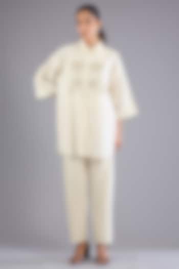 Ivory Shimmer Satin Embellished Co-Ord Set by Namrata Joshipura at Pernia's Pop Up Shop