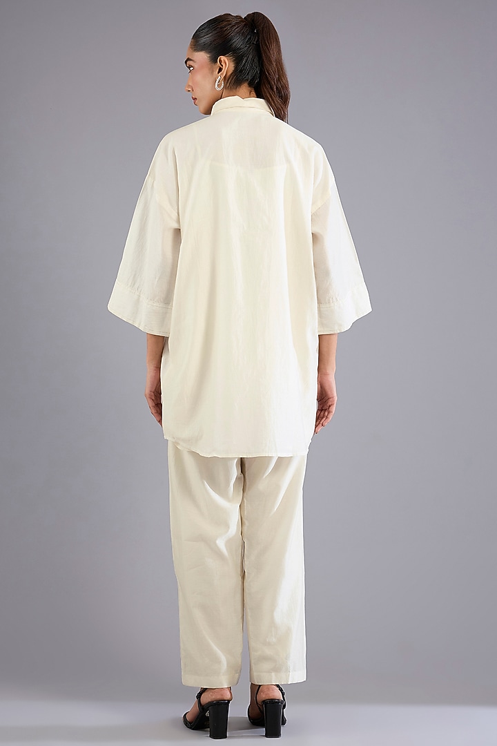 Ivory Shimmer Satin Embellished Co-Ord Set by Namrata Joshipura at Pernia's Pop Up Shop
