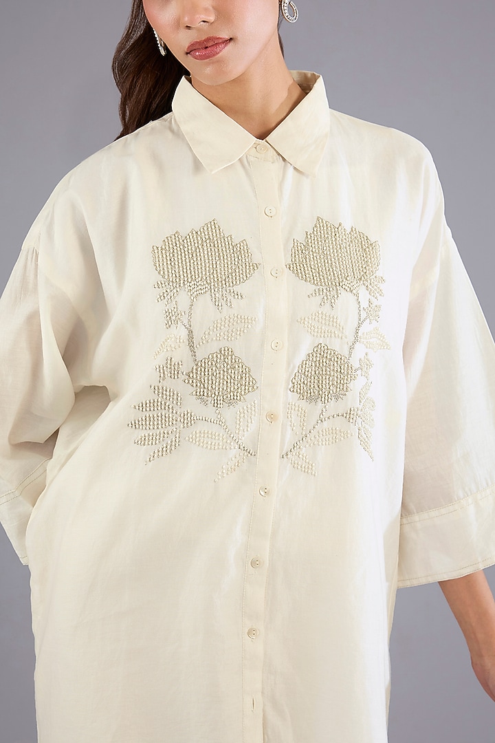 Ivory Shimmer Satin Embellished Co-Ord Set by Namrata Joshipura at Pernia's Pop Up Shop