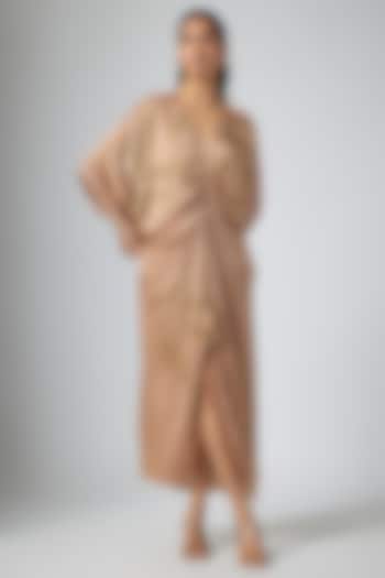 Mocha-Colored Satin Midi Cocktail Dress by Namrata Joshipura at Pernia's Pop Up Shop