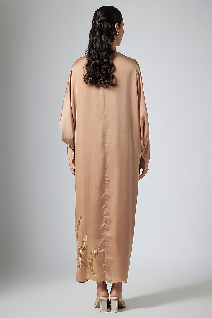 Mocha-Colored Satin Midi Cocktail Dress by Namrata Joshipura at Pernia's Pop Up Shop