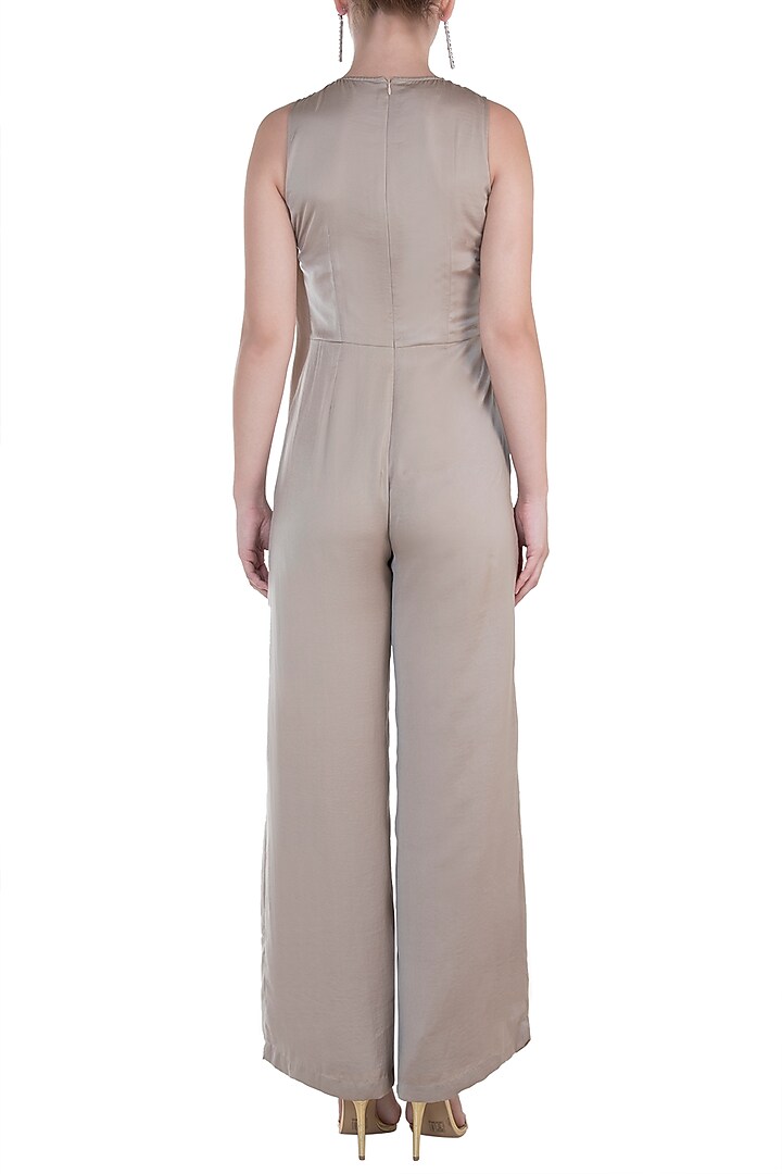 Beige embroidered jumpsuit available only at Pernia's Pop Up Shop.