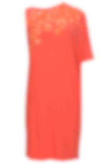 Orange trellis one sleeved dress by Namrata Joshipura
