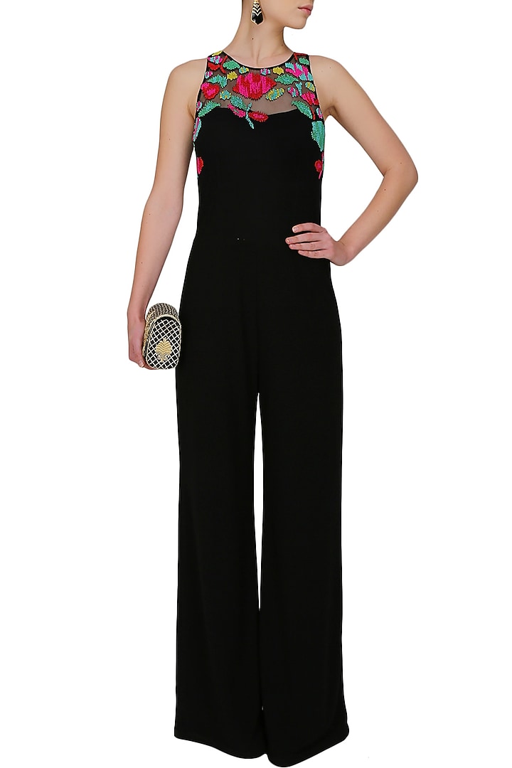 Black gems embellsihed jelly jumpsuit available only at Pernia's Pop Up Shop.