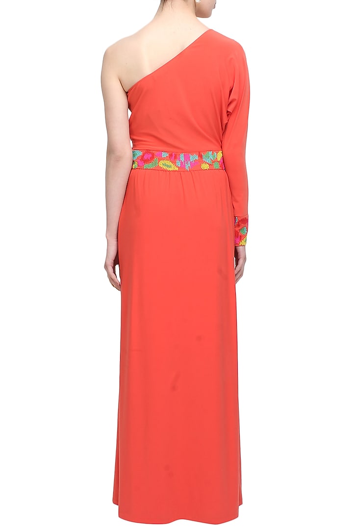 Orange gems embellished one sleeved gown available only at Pernia's Pop Up Shop.