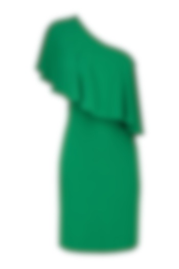 Green Jersey One Shoulder Dress by Namrata Joshipura