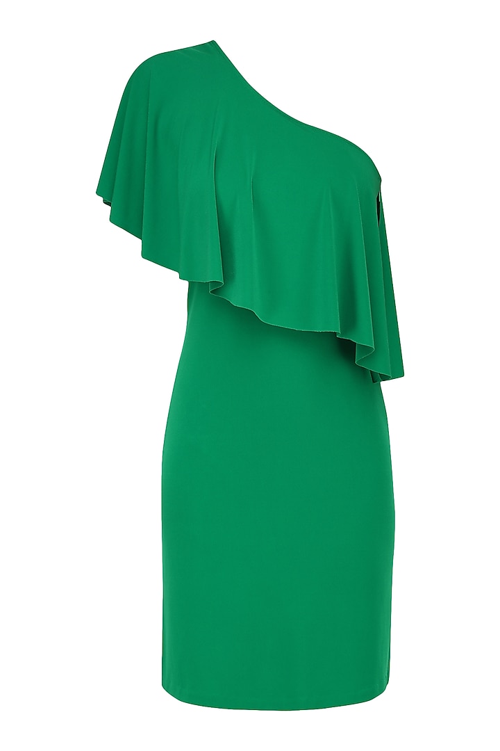 Green Jersey One Shoulder Dress by Namrata Joshipura