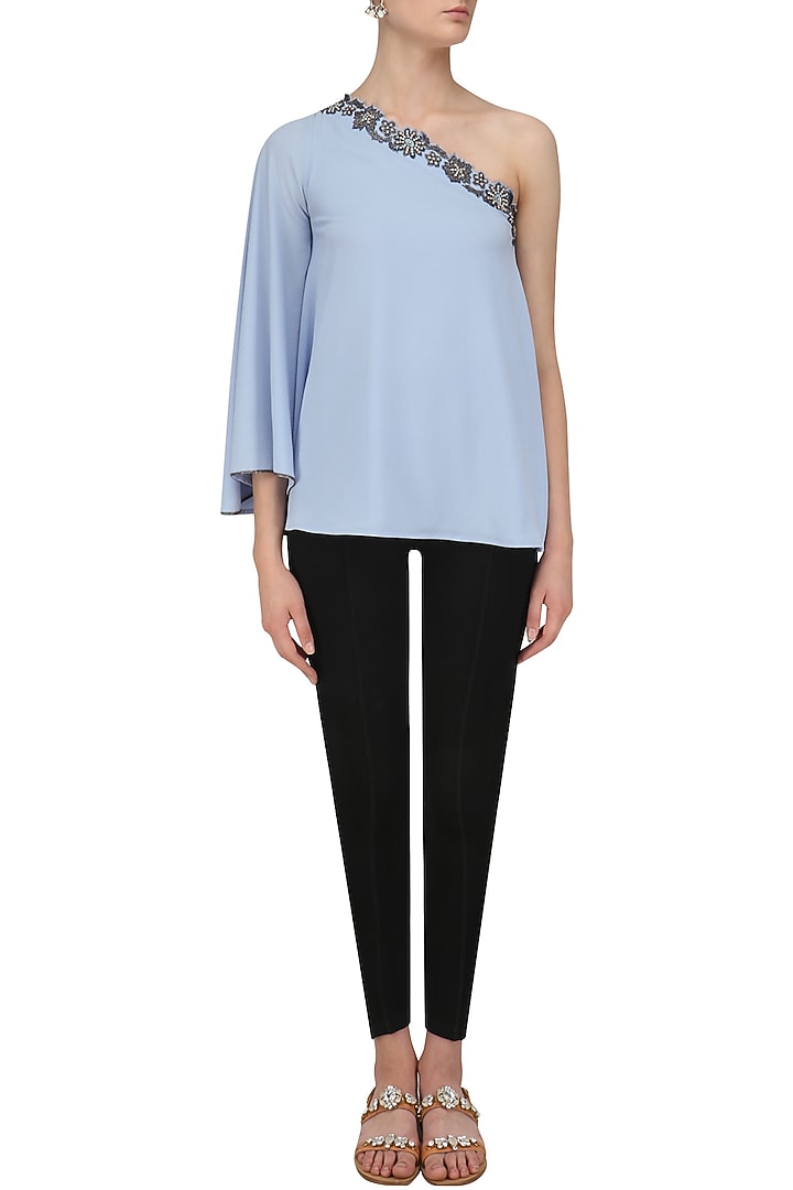 Ice Blue Crusted One Shoulder Top available only at Pernia's Pop Up Shop.