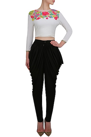 Black cowl pants by Namrata Joshipura