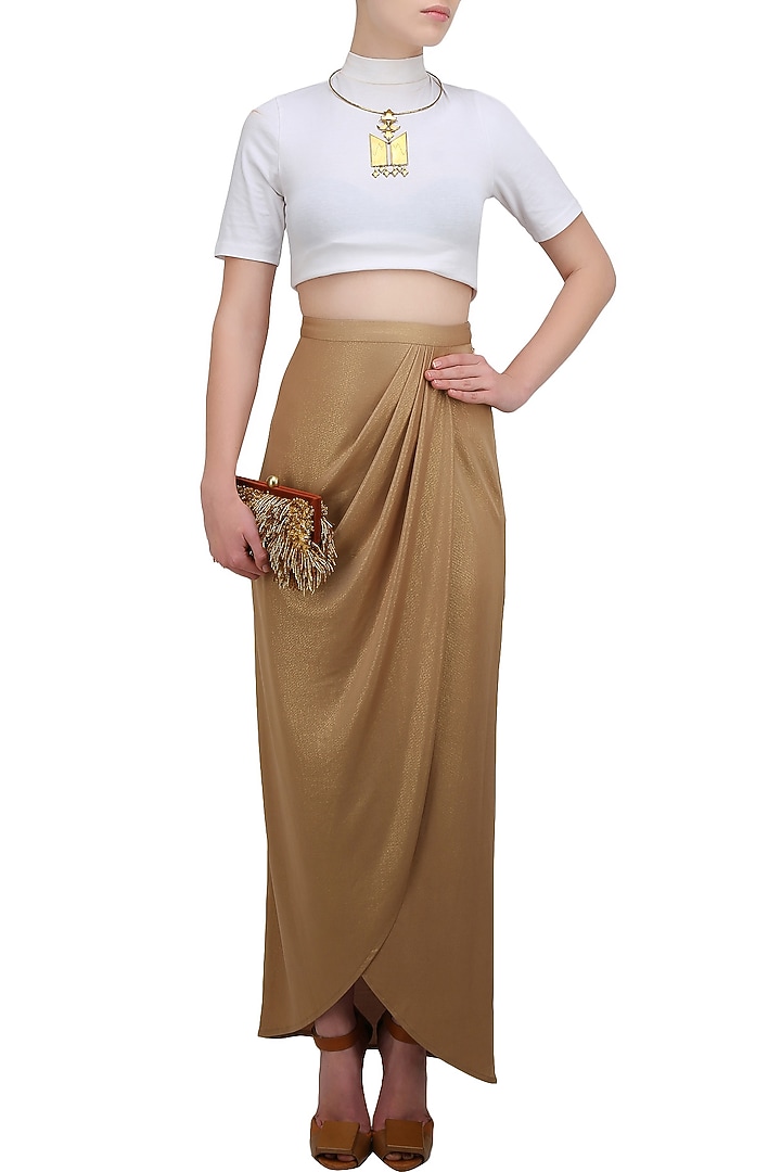 Namrata Joshipura presents Dark gold pleated skirt available only at Pernia's Pop Up Shop.