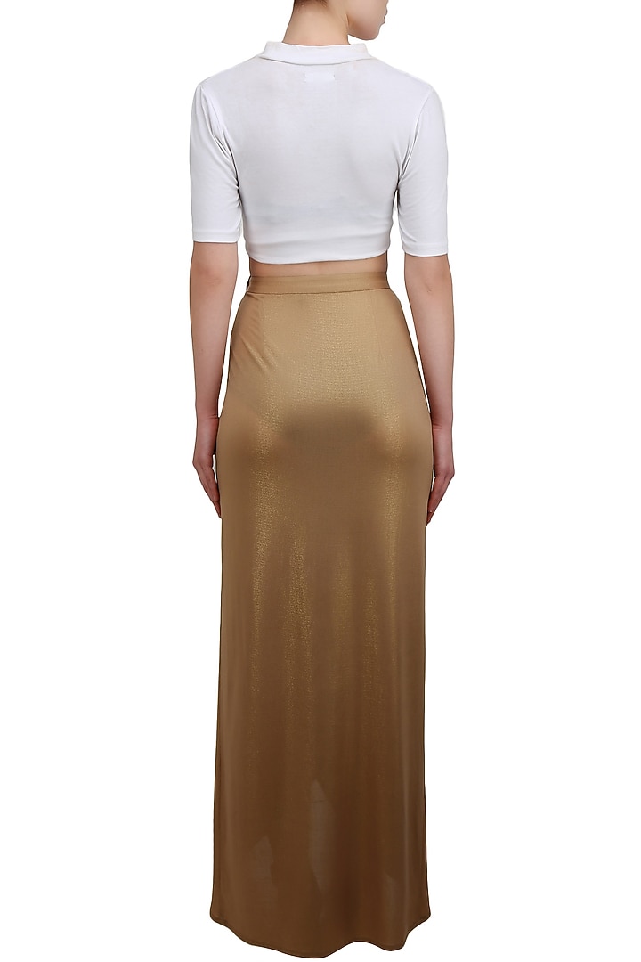 Namrata Joshipura presents Dark gold pleated skirt available only at Pernia's Pop Up Shop.