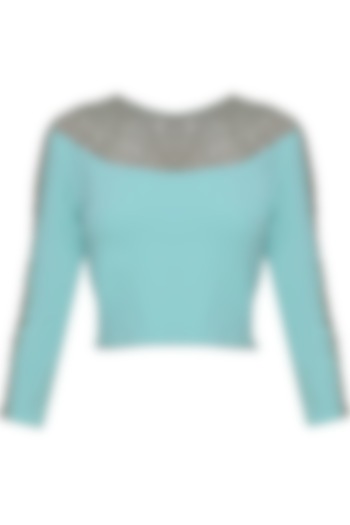 Namrata Joshipura presents Aqua full sleeves persian necklace blouse available only at Pernia's Pop Up Shop.