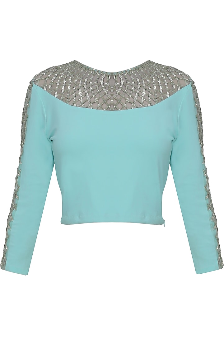 Aqua full sleeves persian necklace blouse by Namrata Joshipura