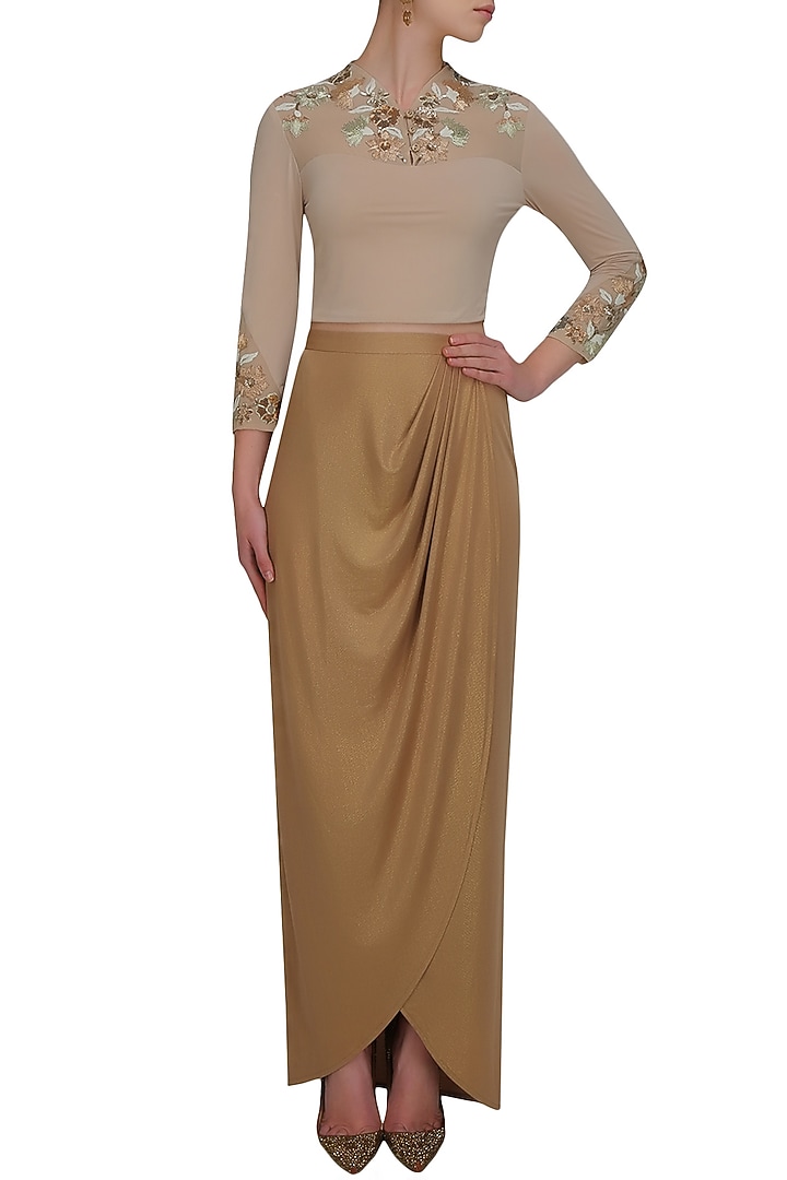 Namrata Joshipura presents Sand colour desert trellis blouse available only at Pernia's Pop Up Shop.