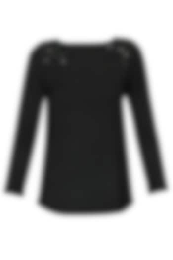 Black embroidered leaf motifs top available only at Pernia's Pop Up Shop.
