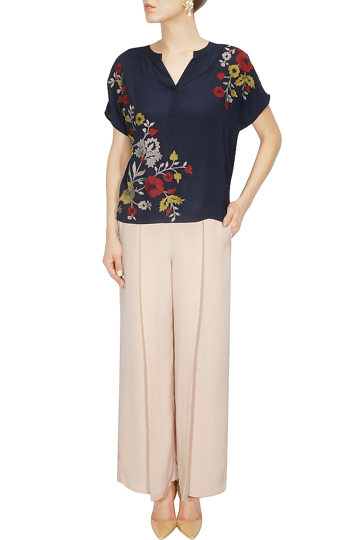 Navy blue kashmiri spring top available only at Pernia's Pop Up Shop.