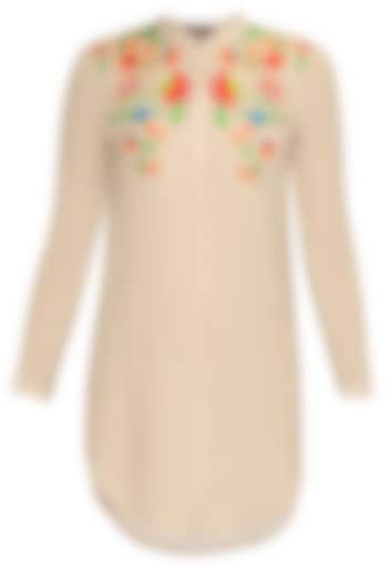 Beige floral embroidered garden tunic available only at Pernia's Pop Up Shop.