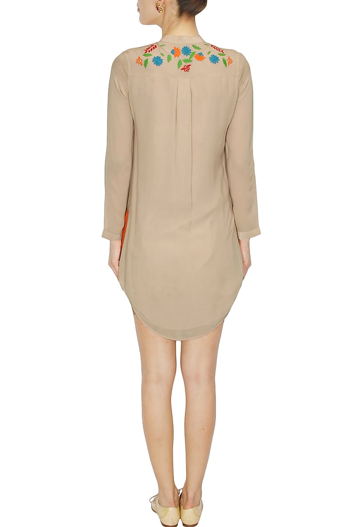 Beige floral embroidered garden tunic available only at Pernia's Pop Up Shop.