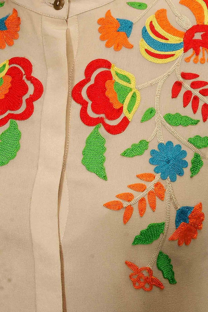 Beige floral embroidered garden tunic available only at Pernia's Pop Up Shop.