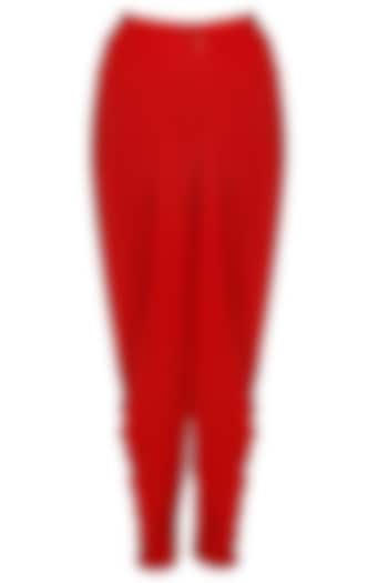 Red pleated jersey dhoti pants available only at Pernia's Pop Up Shop.