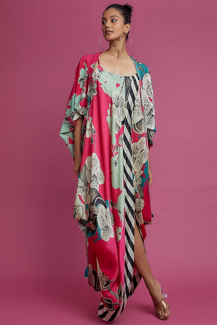 Magenta Double Satin Digital Printed Jacket Dress by Nupur Kanoi at Pernia's Pop Up Shop