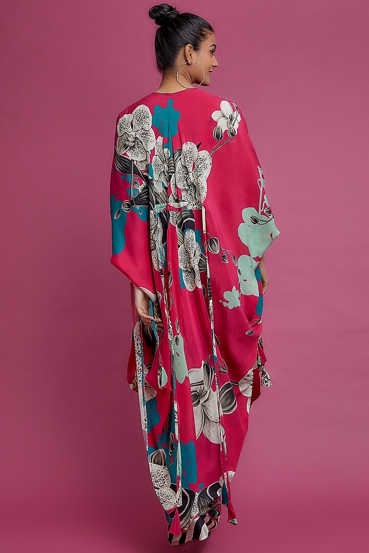Magenta Double Satin Digital Printed Cocktail Dress With Jacket by Nupur Kanoi at Pernia's Pop Up Shop
