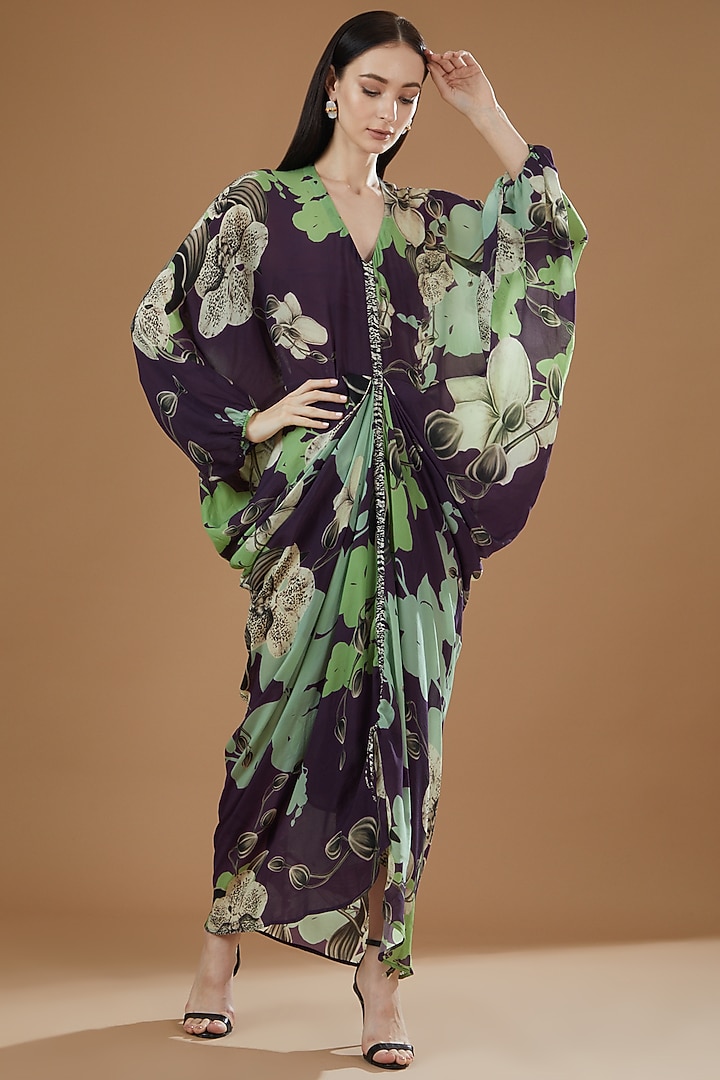 Purple Crepe Printed Kite Vacation Dress by Nupur Kanoi at Pernia's Pop Up Shop