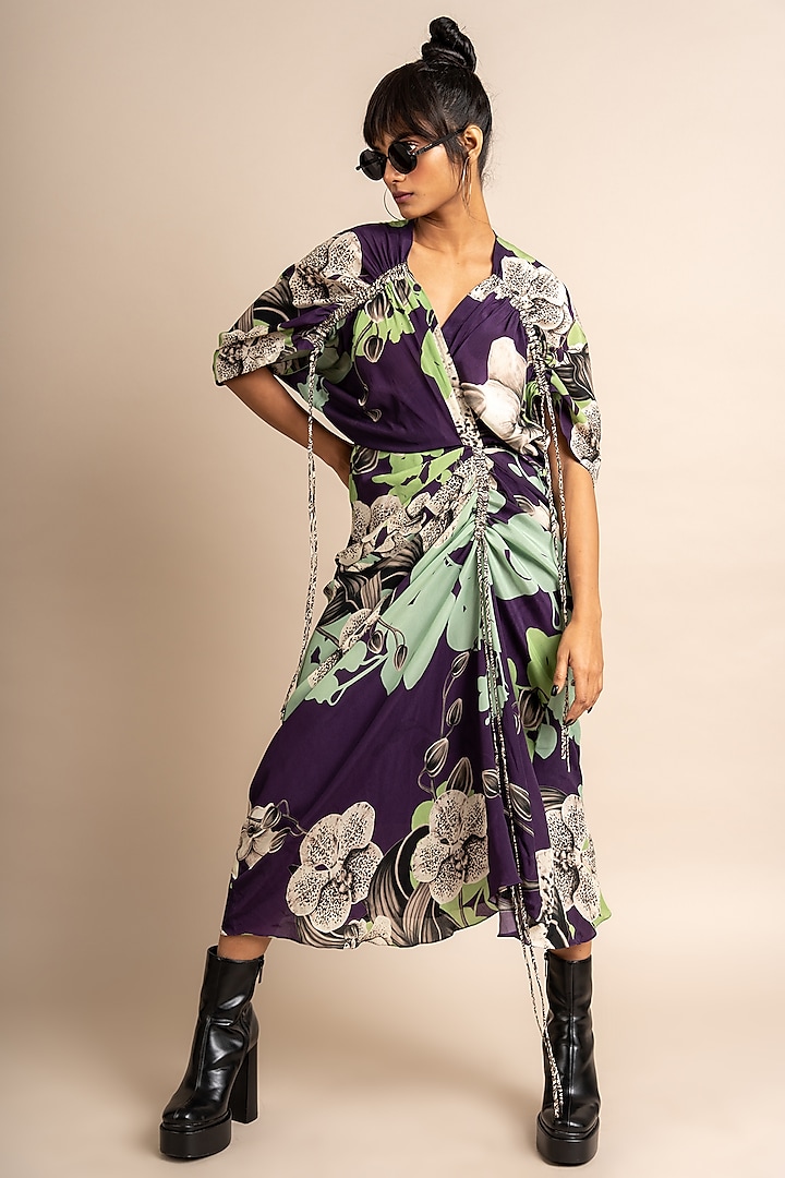 Aubergine Crepe Digital Printed Dress by Nupur Kanoi at Pernia's Pop Up Shop