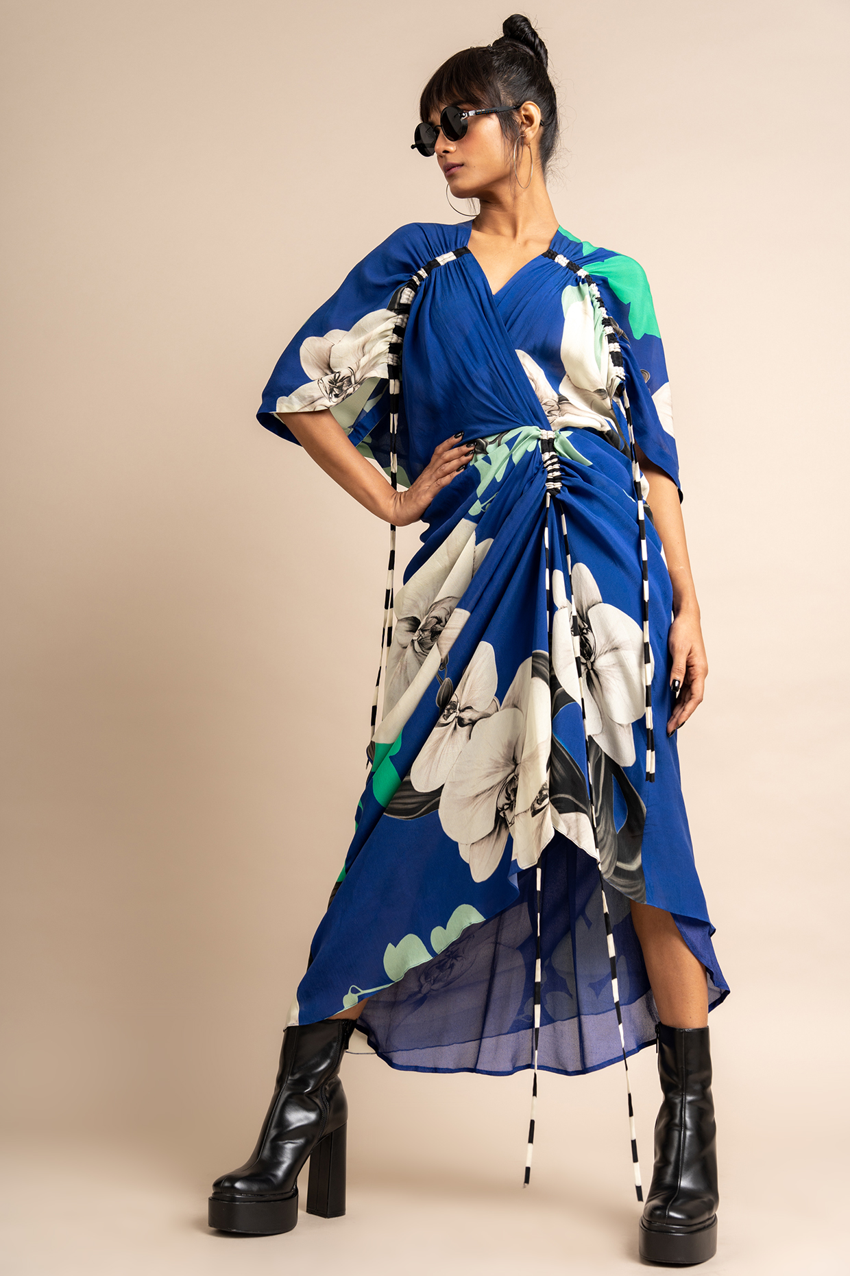 Cobalt Blue Crepe Digital Printed Dress by Nupur Kanoi