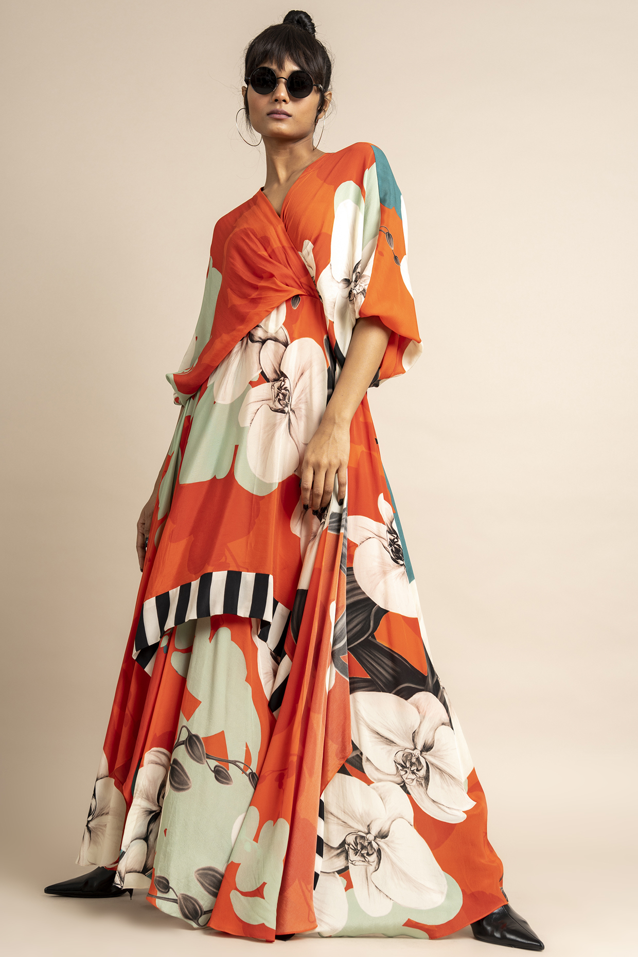 Tangerine Crepe Digital Printed Hanky Dress by Nupur Kanoi