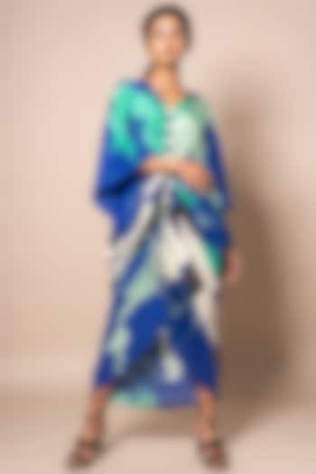 Cobalt Blue Crepe Digital Printed Kite Dress by Nupur Kanoi