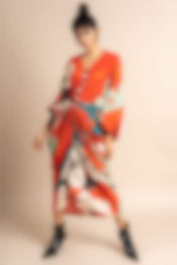 Tangerine Crepe Digital Printed Kite Dress by Nupur Kanoi