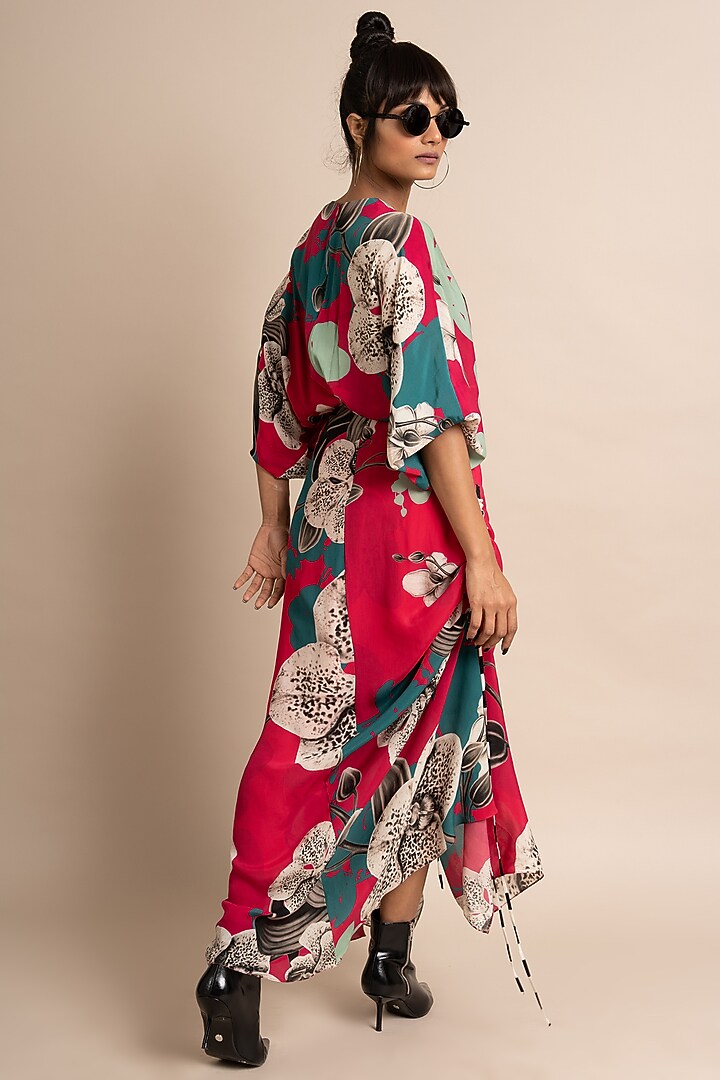 Magenta Crepe Digital Printed Wrap Vacation Dress by Nupur Kanoi at Pernia's Pop Up Shop