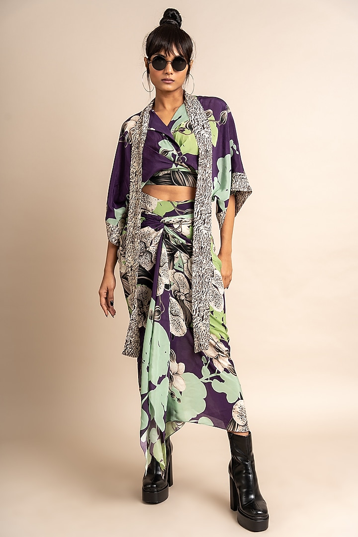 Aubergine Crepe Digital Printed Skirt Set by Nupur Kanoi at Pernia's Pop Up Shop