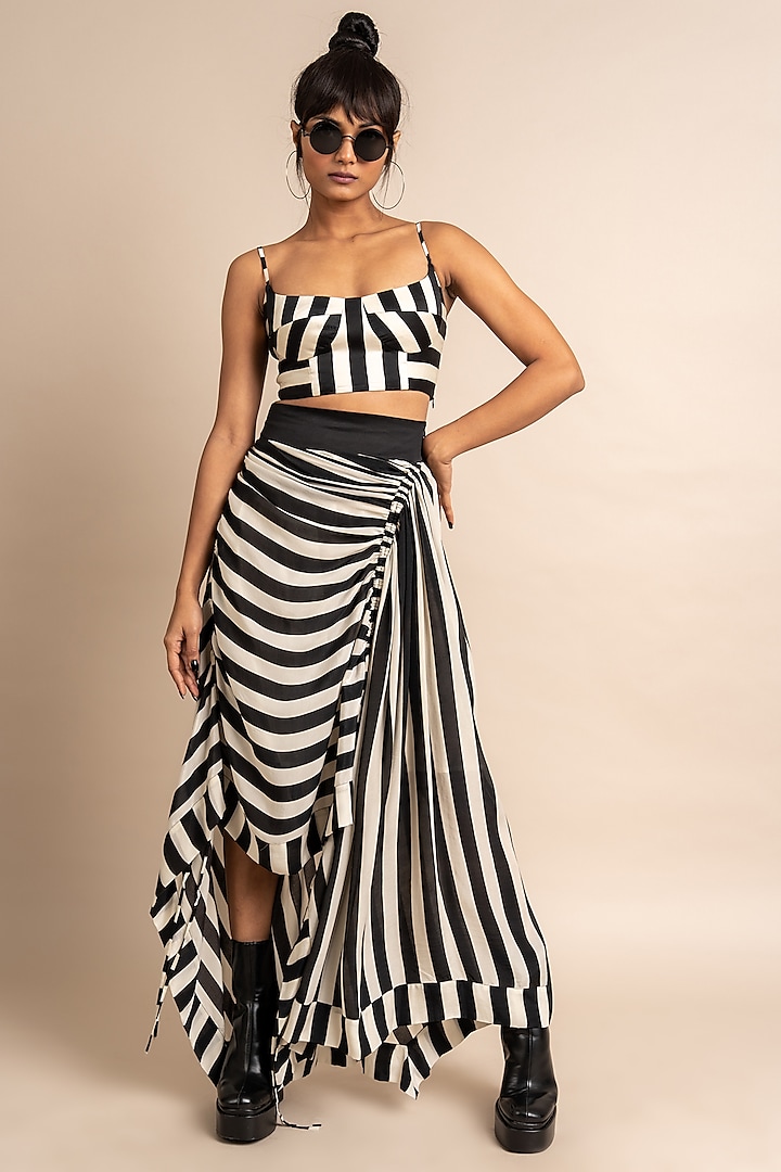 Black & white Satin Skirt Set by Nupur Kanoi